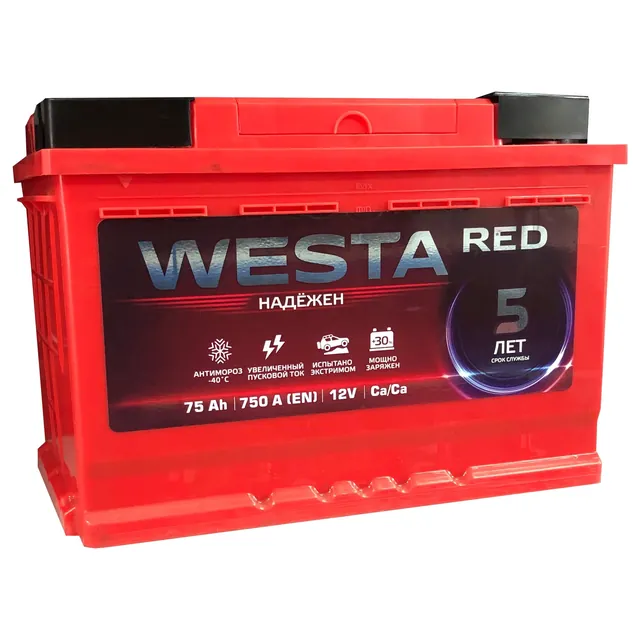 Аккумулятор WESTA RED 75 Ач 750 А (EN), обратная полярность, LN3